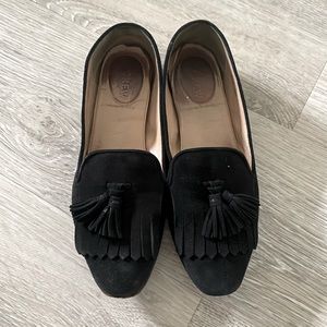 J crew black suede penny loafer flats